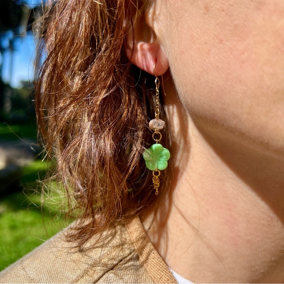Fire Opal Flower Earrings - Picture 3 of 3